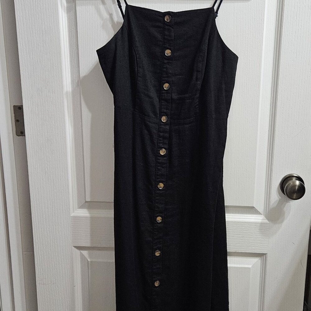 Old Navy Linen Button-Front Dress, Medium, Black